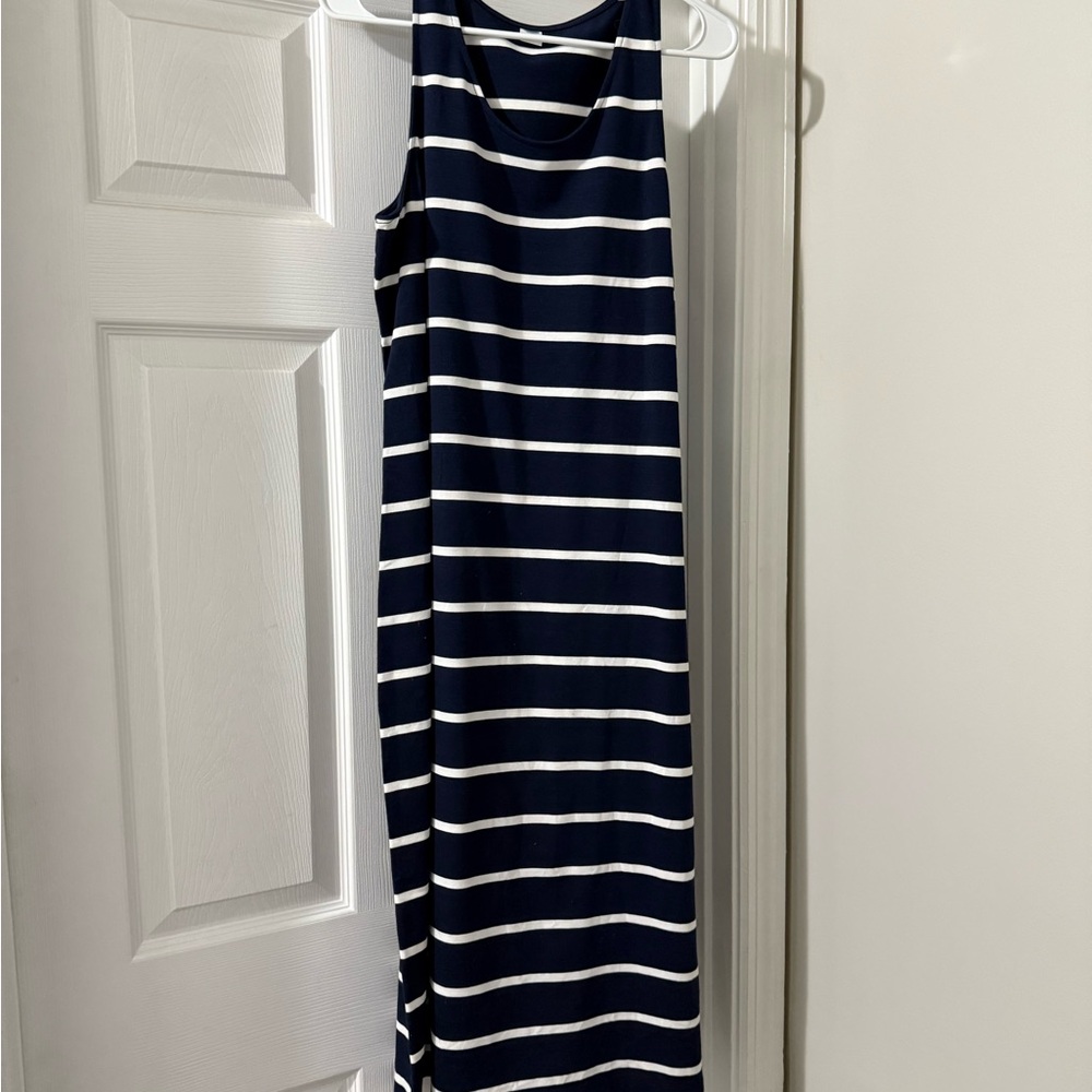 Navy and White Striped Sleeveless Dress